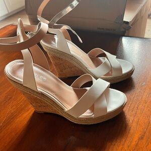 Charles by Charles David Cream Wedge Sandals with Cork Platform